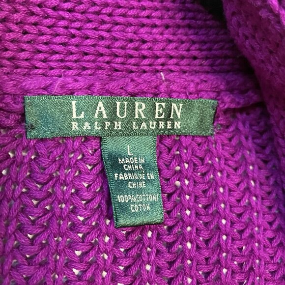 Lauren Ralph Lauren Sweater Womens L Purple Cable Knit V-neck Chunky Pullover - Picture 3 of 5